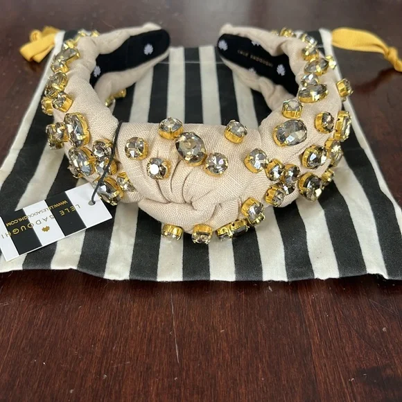 Lele Sadoughi Embellished Linen Knotted Headband Natural NWT 